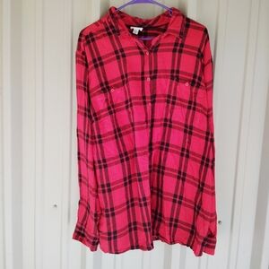 Women's Red & Black Plaid Flannel Shirt Plus Size 3X